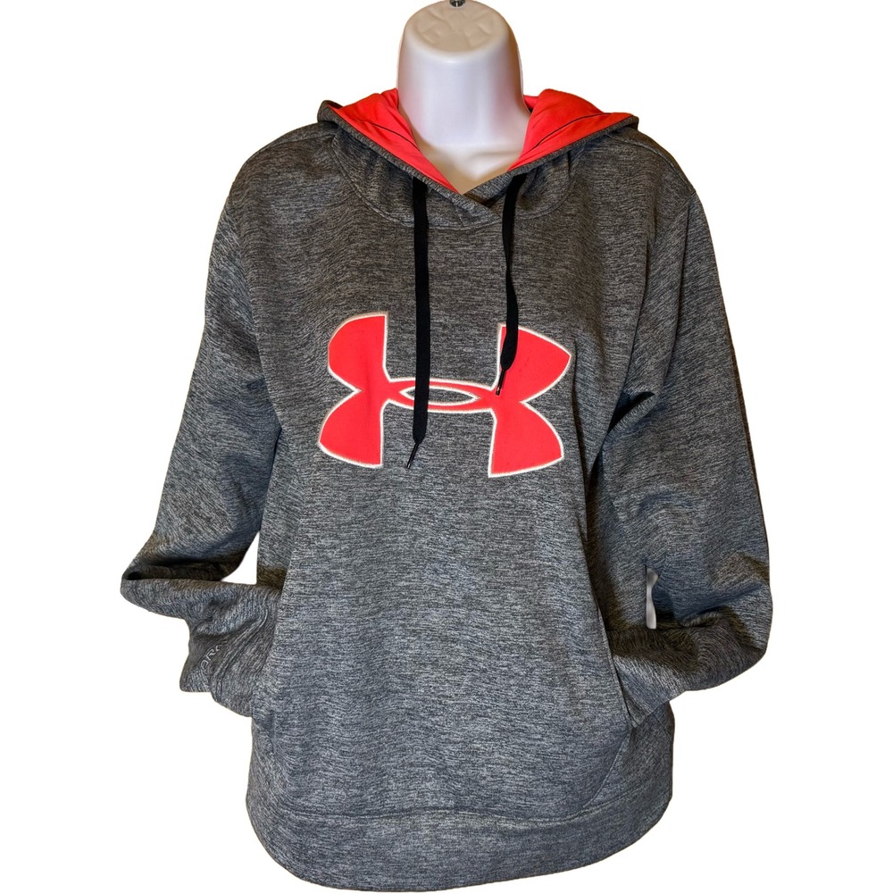 Under Armour Storm ColdGear Hoodie Gray Neon Pink Logo Womens Small Semi-Fitted